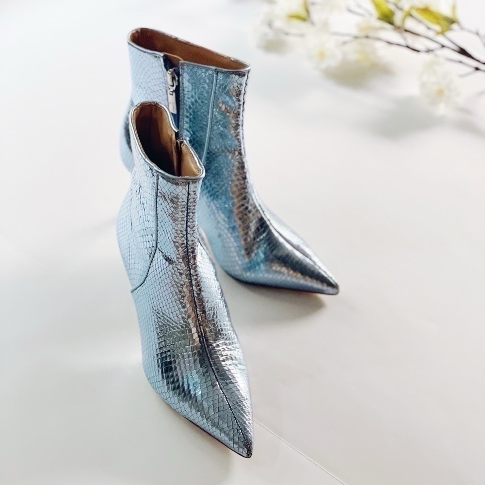 NEW Schutz Metallic Bette Ankle Bootie In Metallic Blue Leather Size 5.5 - Picture 2 of 6